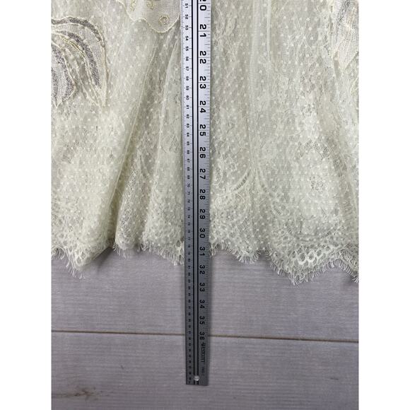 Free People Tunic Dress S Cream Floral Lace Mesh 3/4 Sleeve Vintage Look Boho - Picture 5 of 15
